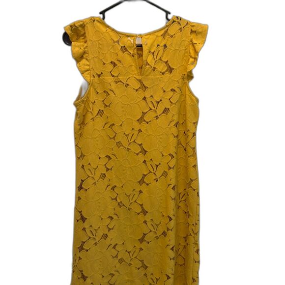 Monteau Los Angeles Fully Lined Lace Dress Mustard Yellow Size Small EUC - Picture 3 of 10